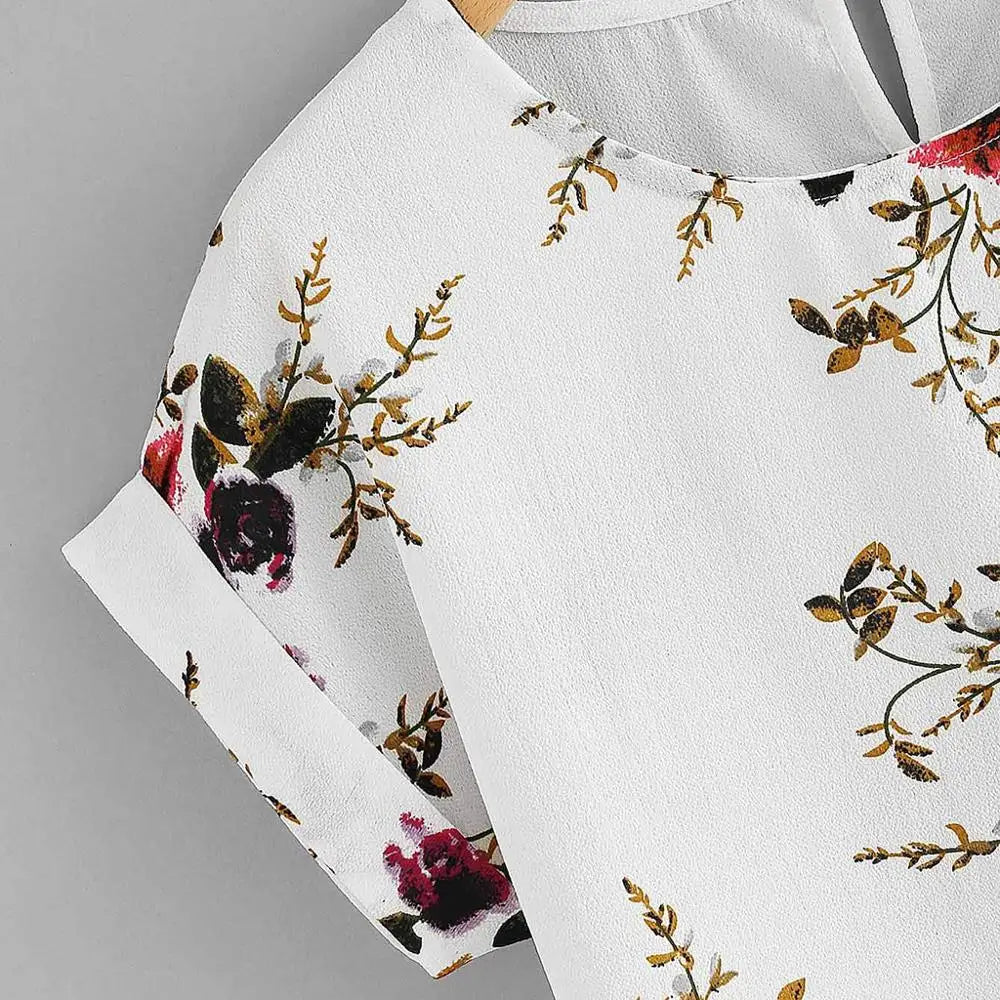 Summer Fashion Floral Print Blouse Pullover Ladies O-Neck Tee Tops Female Women's Short Sleeve Shirt Blusas Femininas Clothing
