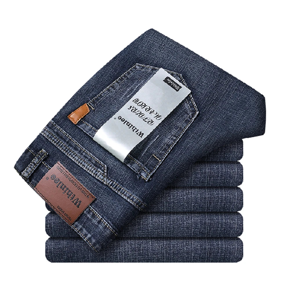 Wthinlee Spring Summer Business Jeans Men Light Blue Casual Straight Stretch Fashion Classic Work Denim Trousers Brand Clothing