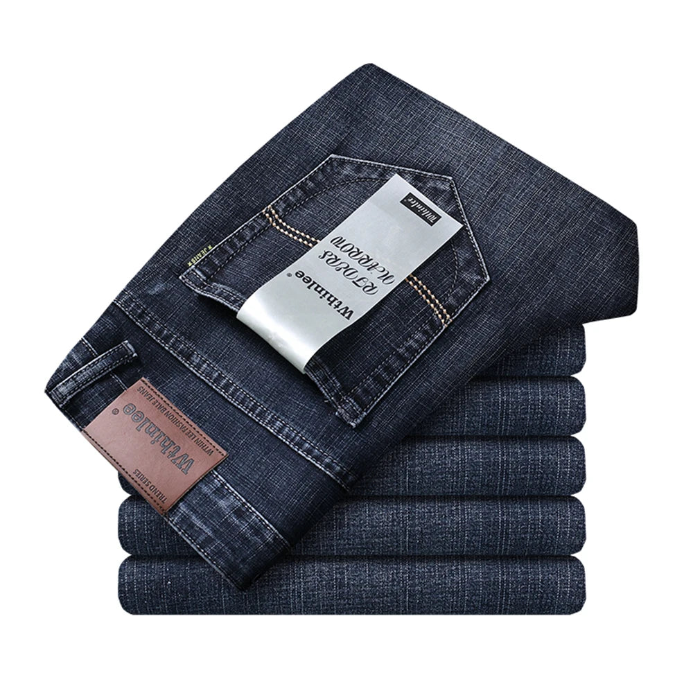 Wthinlee Spring Summer Business Jeans Men Light Blue Casual Straight Stretch Fashion Classic Work Denim Trousers Brand Clothing