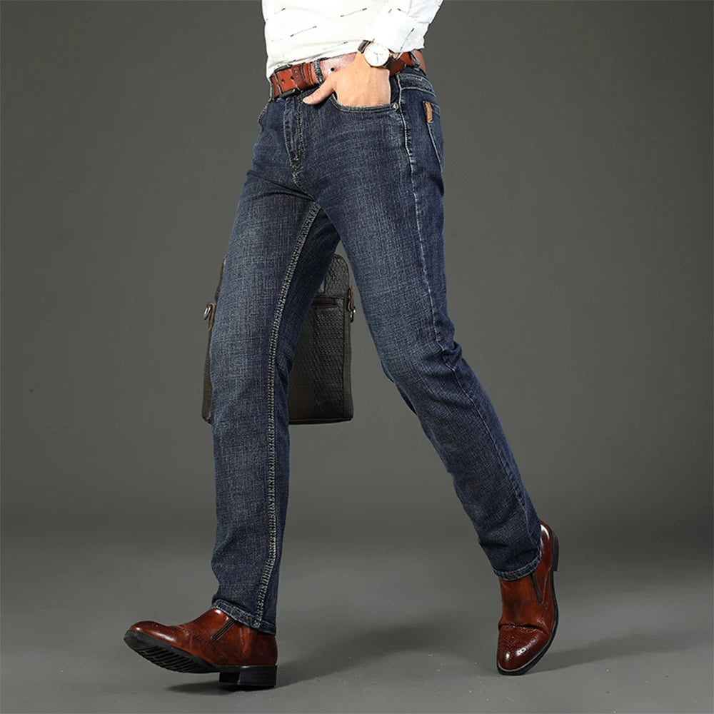 Wthinlee Spring Summer Business Jeans Men Light Blue Casual Straight Stretch Fashion Classic Work Denim Trousers Brand Clothing