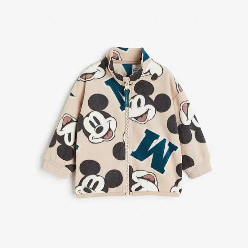 Boys Mickey Mouse Jacket Cartoon Fashion Casual Long Sleeve Tops Outerwear Toddler Autumn Wear Baby Print Cute Plush Coats