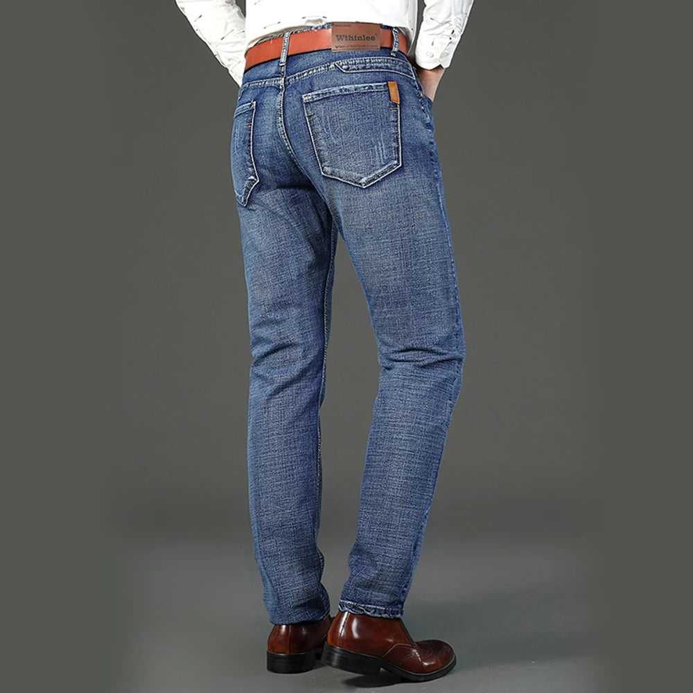 Wthinlee Spring Summer Business Jeans Men Light Blue Casual Straight Stretch Fashion Classic Work Denim Trousers Brand Clothing
