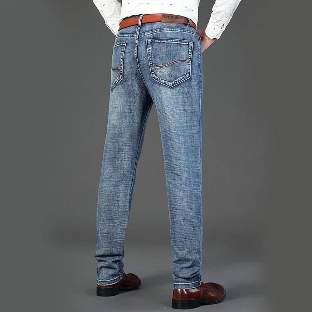 Wthinlee Spring Summer Business Jeans Men Light Blue Casual Straight Stretch Fashion Classic Work Denim Trousers Brand Clothing