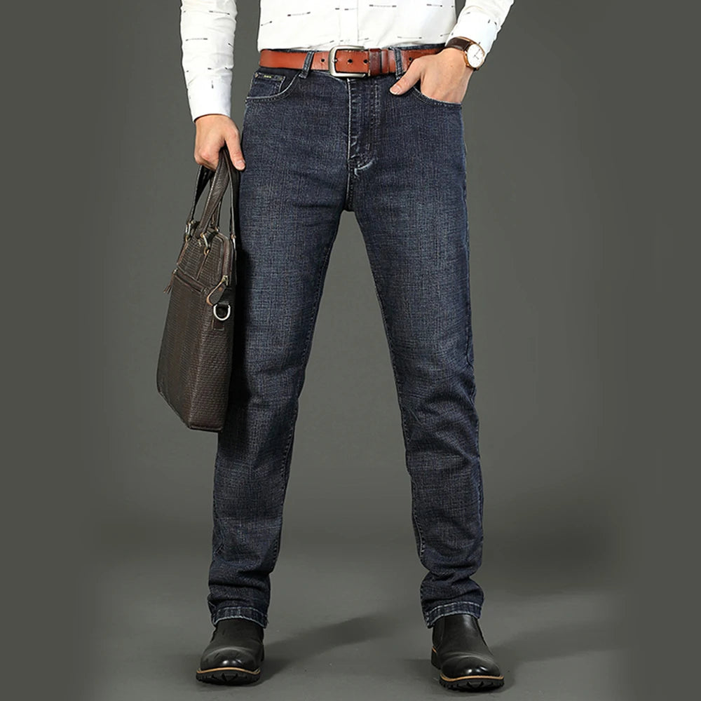 Wthinlee Spring Summer Business Jeans Men Light Blue Casual Straight Stretch Fashion Classic Work Denim Trousers Brand Clothing