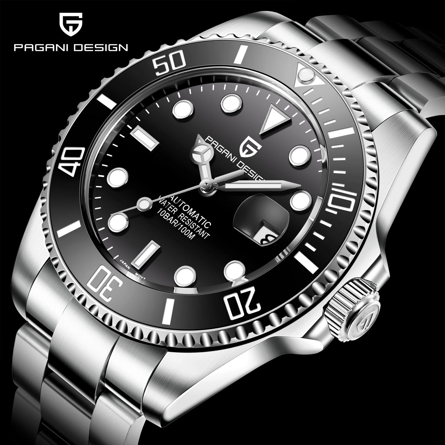 PAGANI DESIGN Luxury Sapphire Glass Men Automatic Watch 100m Waterproof Stainless Steel men mechanical wristwatches montre homme