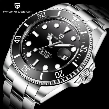 PAGANI DESIGN Luxury Sapphire Glass Men Automatic Watch 100m Waterproof Stainless Steel men mechanical wristwatches montre homme