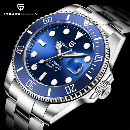 PAGANI DESIGN Luxury Sapphire Glass Men Automatic Watch 100m Waterproof Stainless Steel men mechanical wristwatches montre homme