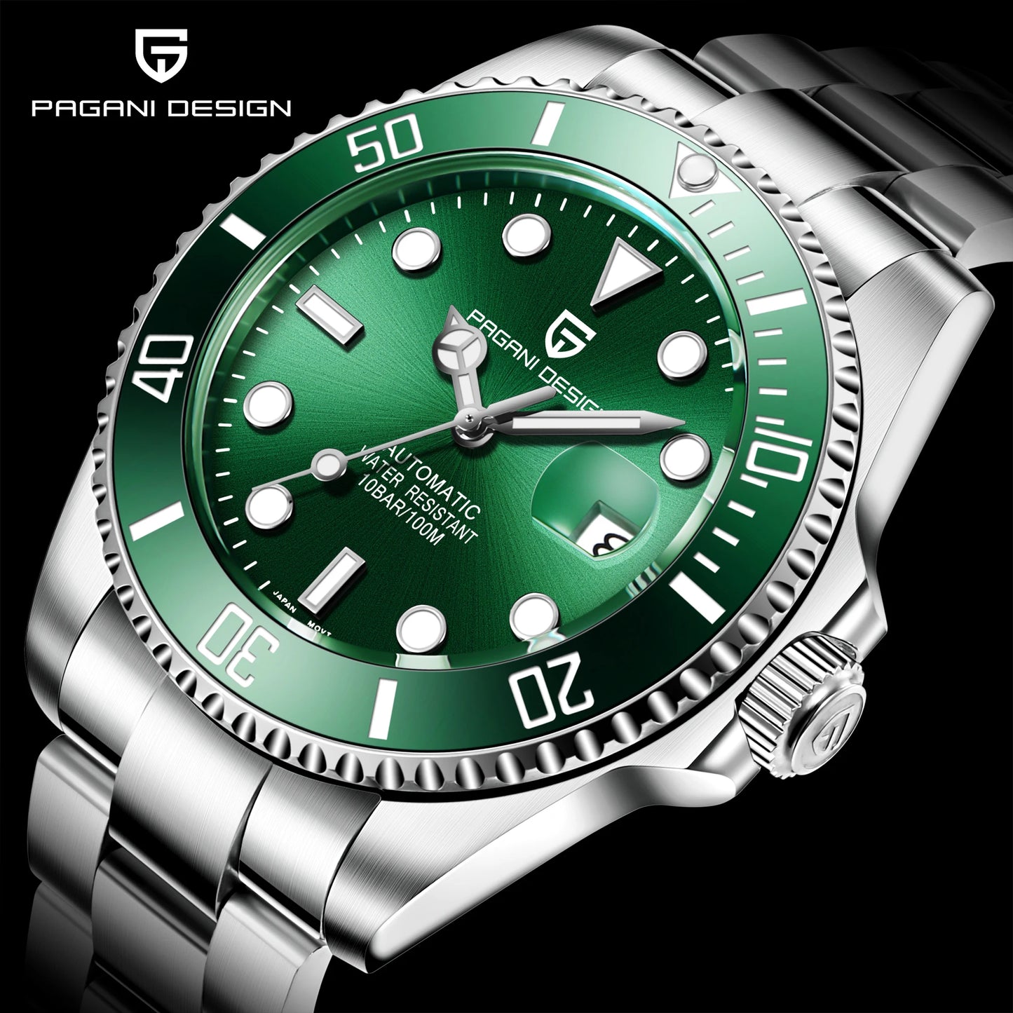PAGANI DESIGN Luxury Sapphire Glass Men Automatic Watch 100m Waterproof Stainless Steel men mechanical wristwatches montre homme