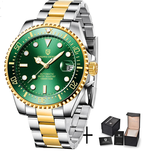 PAGANI DESIGN Luxury Sapphire Glass Men Automatic Watch 100m Waterproof Stainless Steel men mechanical wristwatches montre homme