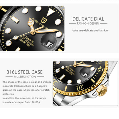 PAGANI DESIGN Luxury Sapphire Glass Men Automatic Watch 100m Waterproof Stainless Steel men mechanical wristwatches montre homme