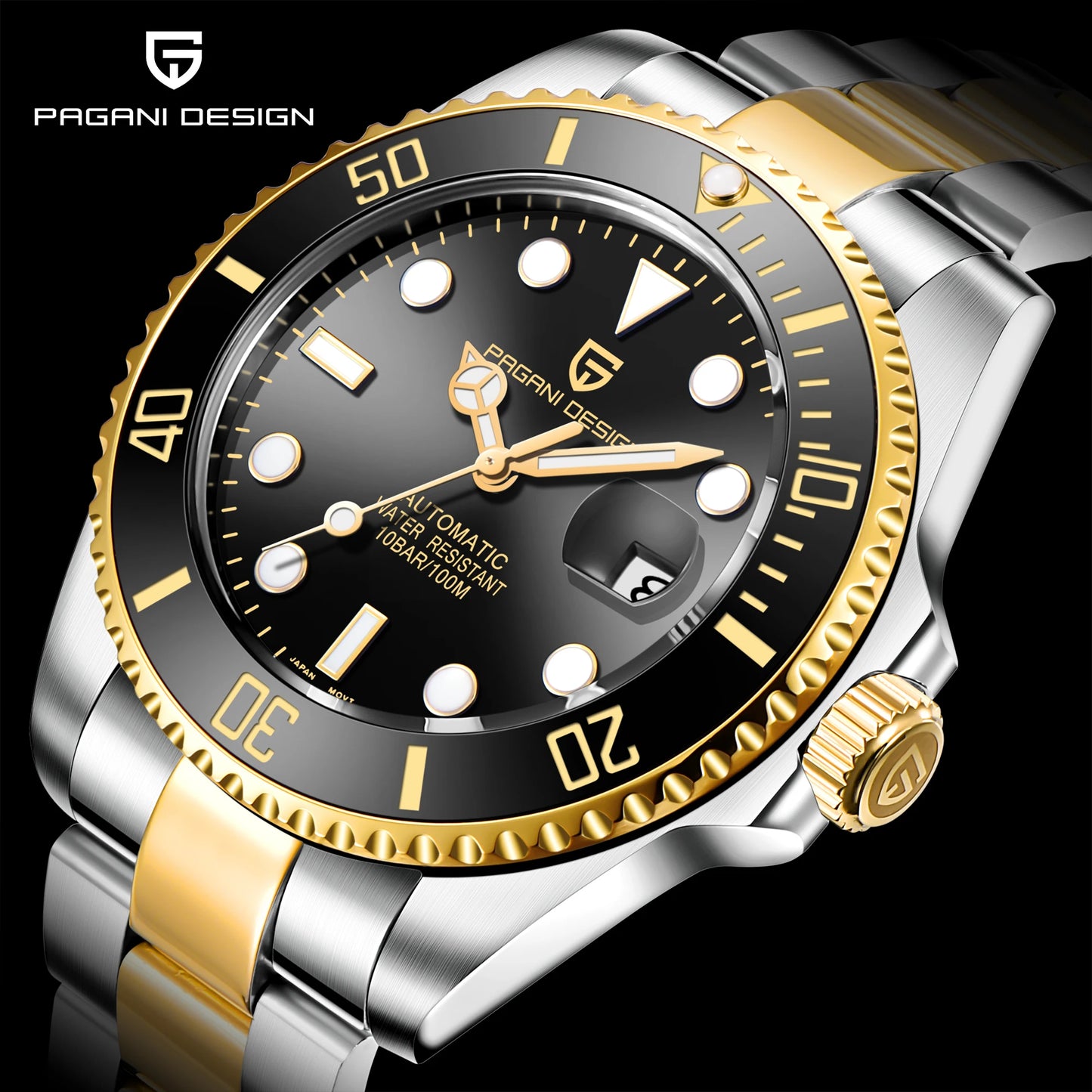 PAGANI DESIGN Luxury Sapphire Glass Men Automatic Watch 100m Waterproof Stainless Steel men mechanical wristwatches montre homme