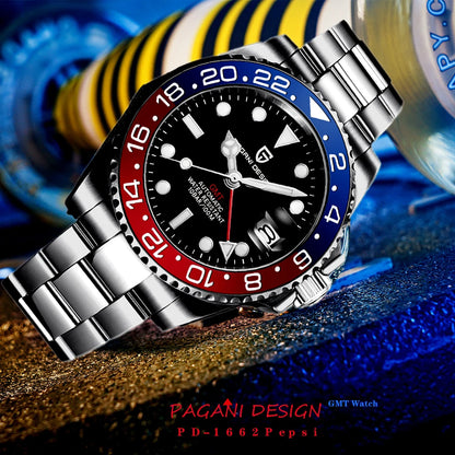 2024 New PAGANI DESIGN Luxury Men Mechanical Watches Stainless Steel GMT Watch Top Brand Sapphire Glass Men Watch reloj hombre
