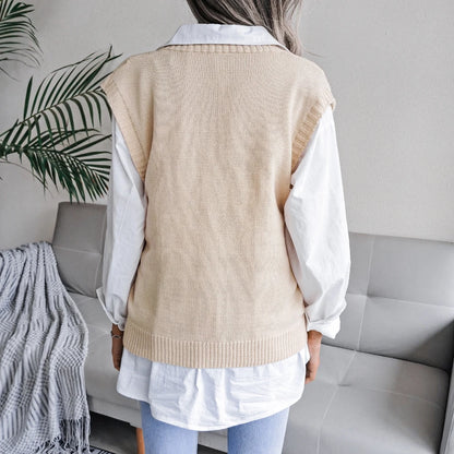 2023 Autumn Winter Women Knitted Sweater Vest Casual Sleeveless Pullovers