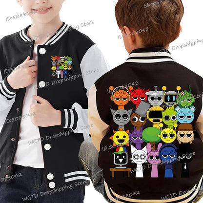 Kids Horror Game Sprunki Print Baseball Uniform Spring Summer Long Sleeve Cartoon Sportswear Sprunki Anime boys girls Jackets