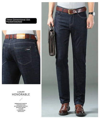 New Thin Denim Jeans Men's Blue Straight Stretch Cotton Pants High Quality Business Casual Lightweight Pants Summer Autumn