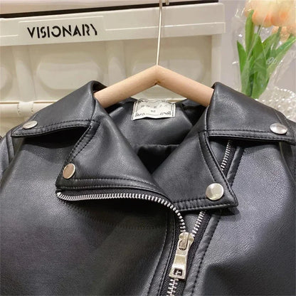 Boys Pu Leather Jackets Spring Autumn Children Handsome Outerwear Kids Zipper Trends Coats Baby Classics Clothes 2-8 Years