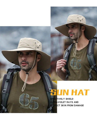 2024 New Fashion Summer Bucket Hat Cowboy Men Outdoor Fishing Hiking Beach Hats Mesh Breathable Anti UV Sun Cap Large Wide Brim