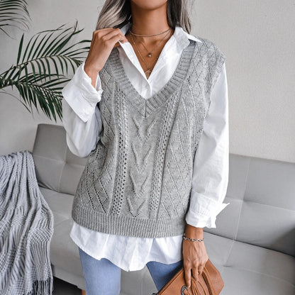 2023 Autumn Winter Women Knitted Sweater Vest Casual Sleeveless Pullovers