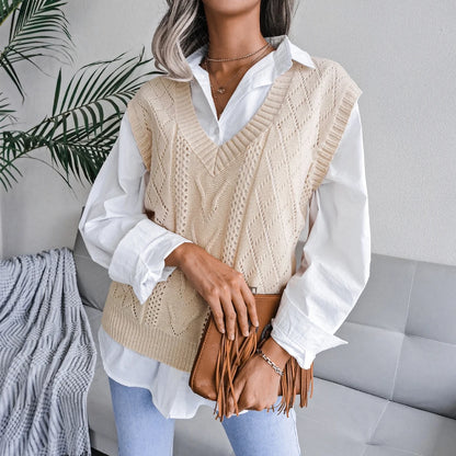 2023 Autumn Winter Women Knitted Sweater Vest Casual Sleeveless Pullovers