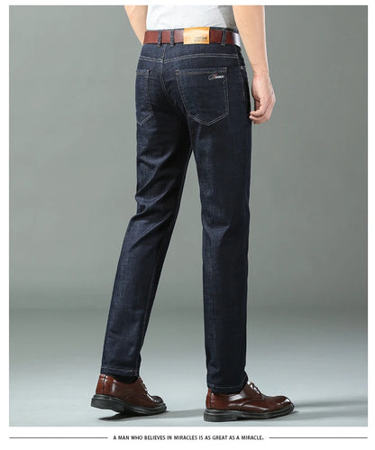 New Thin Denim Jeans Men's Blue Straight Stretch Cotton Pants High Quality Business Casual Lightweight Pants Summer Autumn