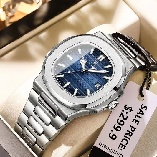 POEDAGAR Luxury Watch 2024 New Business Waterproof Male Clock Luminous Date Stainless Steel Square Quartz Men Watch reloj hombre