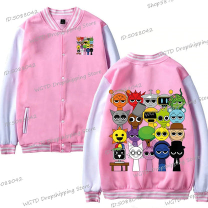 Kids Horror Game Sprunki Print Baseball Uniform Spring Summer Long Sleeve Cartoon Sportswear Sprunki Anime boys girls Jackets