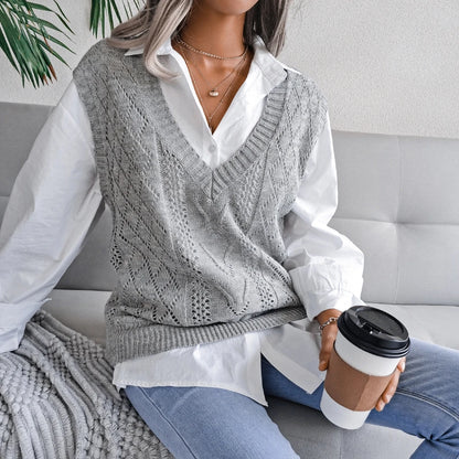 2023 Autumn Winter Women Knitted Sweater Vest Casual Sleeveless Pullovers