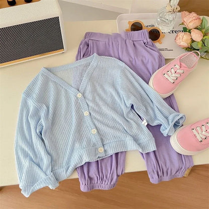 Girls Summer Thin Cardigan Jacket Breathable Outdoor Children Sun Protection Suit Coats Solid Baby Kids Air-conditioned Clothing