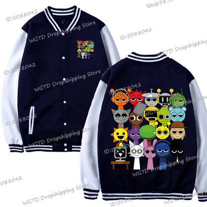 Kids Horror Game Sprunki Print Baseball Uniform Spring Summer Long Sleeve Cartoon Sportswear Sprunki Anime boys girls Jackets