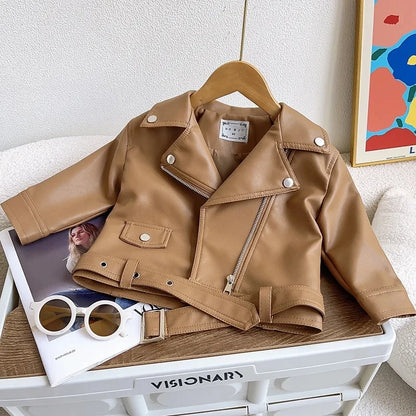 Boys Pu Leather Jackets Spring Autumn Children Handsome Outerwear Kids Zipper Trends Coats Baby Classics Clothes 2-8 Years