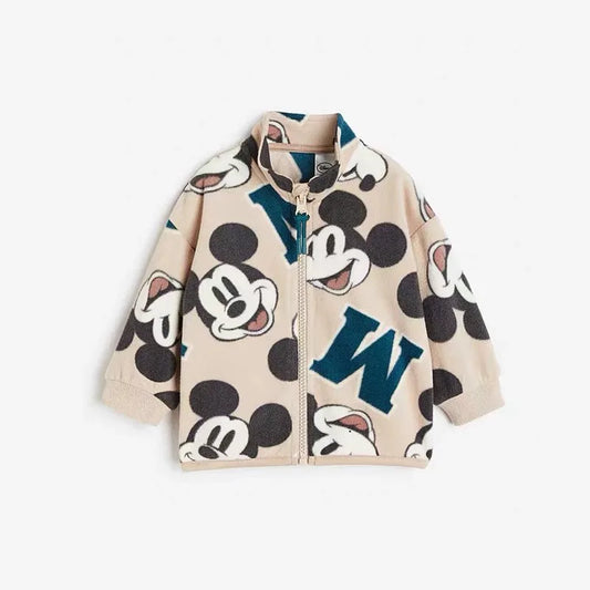 Boys Mickey Mouse Jacket Cartoon Fashion Casual Long Sleeve Tops Outerwear Toddler Autumn Wear Baby Print Cute Plush Coats
