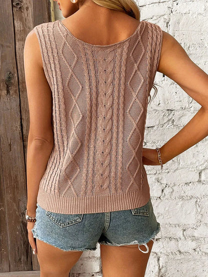 Summer Elegant Vest Diamond Fried Dough Twists V-neck Knit Solid Top Women's Wear