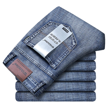 Wthinlee Spring Summer Business Jeans Men Light Blue Casual Straight Stretch Fashion Classic Work Denim Trousers Brand Clothing