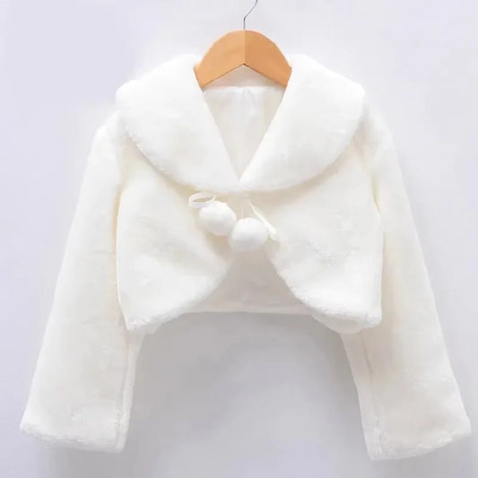 Girls Princess Plush Jackets Children Thicken Wedding Birthday Party Coats Kids White Shawl Cape New Warm Long Sleeves Clothing