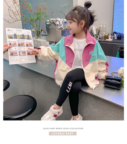 Spring Autumn Girls Coat Long Style Adjustable Waist Design Hooded Sweatshirt For Kdis Children Outdoor Windbreaker Outerwear