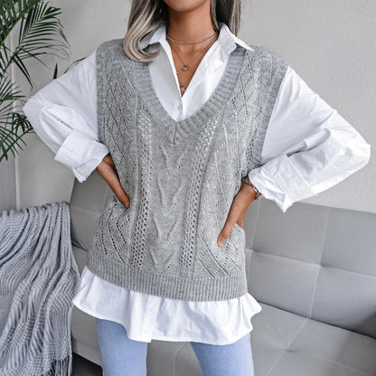 2023 Autumn Winter Women Knitted Sweater Vest Casual Sleeveless Pullovers