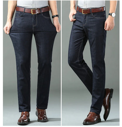New Thin Denim Jeans Men's Blue Straight Stretch Cotton Pants High Quality Business Casual Lightweight Pants Summer Autumn