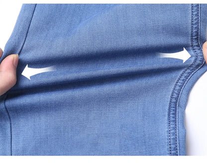 New Thin Denim Jeans Men's Blue Straight Stretch Cotton Pants High Quality Business Casual Lightweight Pants Summer Autumn