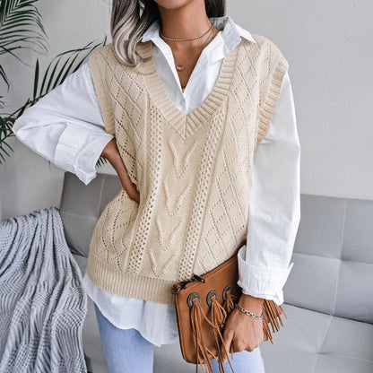 2023 Autumn Winter Women Knitted Sweater Vest Casual Sleeveless Pullovers