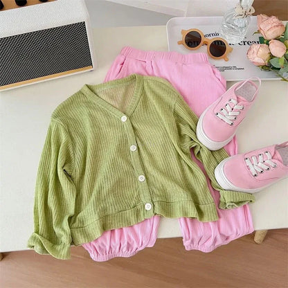 Girls Summer Thin Cardigan Jacket Breathable Outdoor Children Sun Protection Suit Coats Solid Baby Kids Air-conditioned Clothing