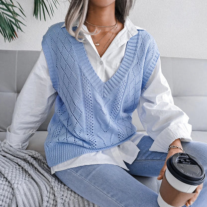 2023 Autumn Winter Women Knitted Sweater Vest Casual Sleeveless Pullovers