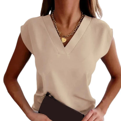 2024 Fashion Summer Casual Shirts Office Lady Tops Mujer Elegant Simple Blouse Women Short Sleeve V-Neck Woman Clothes 25684