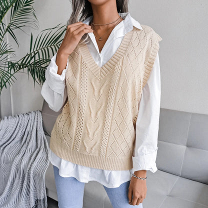 2023 Autumn Winter Women Knitted Sweater Vest Casual Sleeveless Pullovers