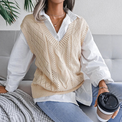 2023 Autumn Winter Women Knitted Sweater Vest Casual Sleeveless Pullovers