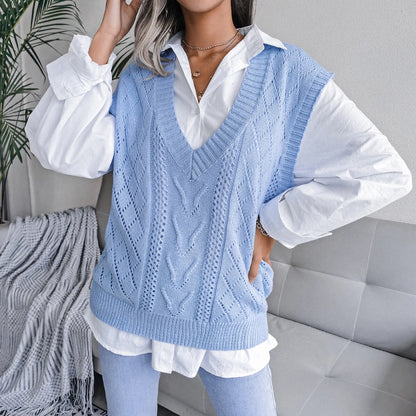 2023 Autumn Winter Women Knitted Sweater Vest Casual Sleeveless Pullovers