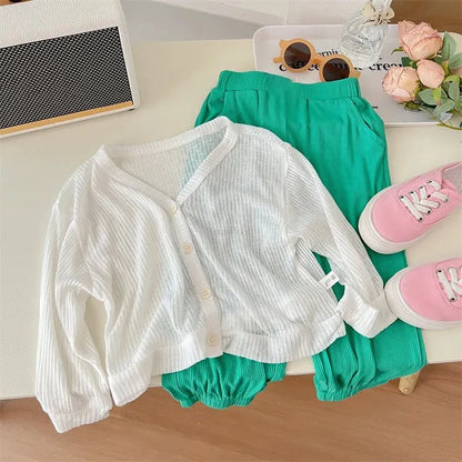 Girls Summer Thin Cardigan Jacket Breathable Outdoor Children Sun Protection Suit Coats Solid Baby Kids Air-conditioned Clothing