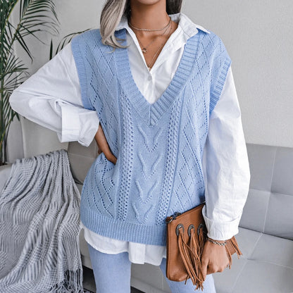 2023 Autumn Winter Women Knitted Sweater Vest Casual Sleeveless Pullovers