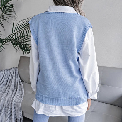 2023 Autumn Winter Women Knitted Sweater Vest Casual Sleeveless Pullovers