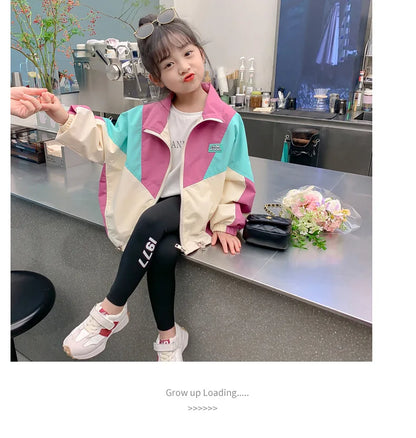 Spring Autumn Girls Coat Long Style Adjustable Waist Design Hooded Sweatshirt For Kdis Children Outdoor Windbreaker Outerwear