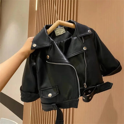 Boys Pu Leather Jackets Spring Autumn Children Handsome Outerwear Kids Zipper Trends Coats Baby Classics Clothes 2-8 Years